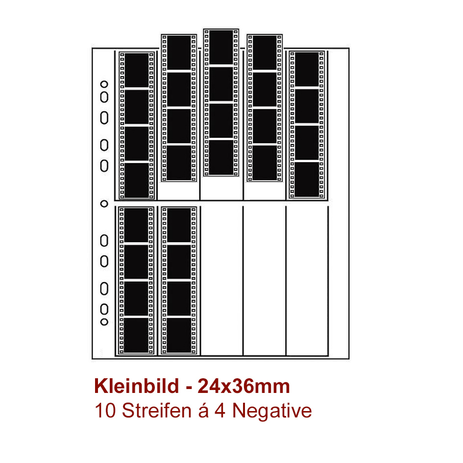 Kleinbild Negativ Archivhüllen 10 x 4er Streifen - 100 Stück - Pergamin matt